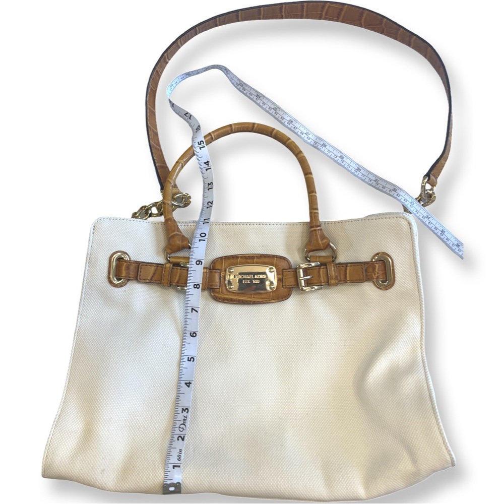 Michael Kors Hamilton Large Canvas Tote | Croc Embossed Leather Trim Cream - Picture 8 of 10